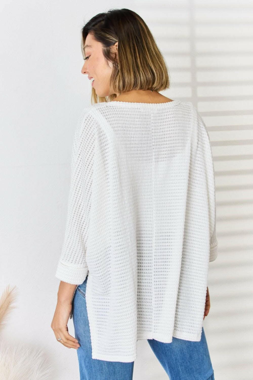 Zenana waffle knit v-neck top - Love Salve